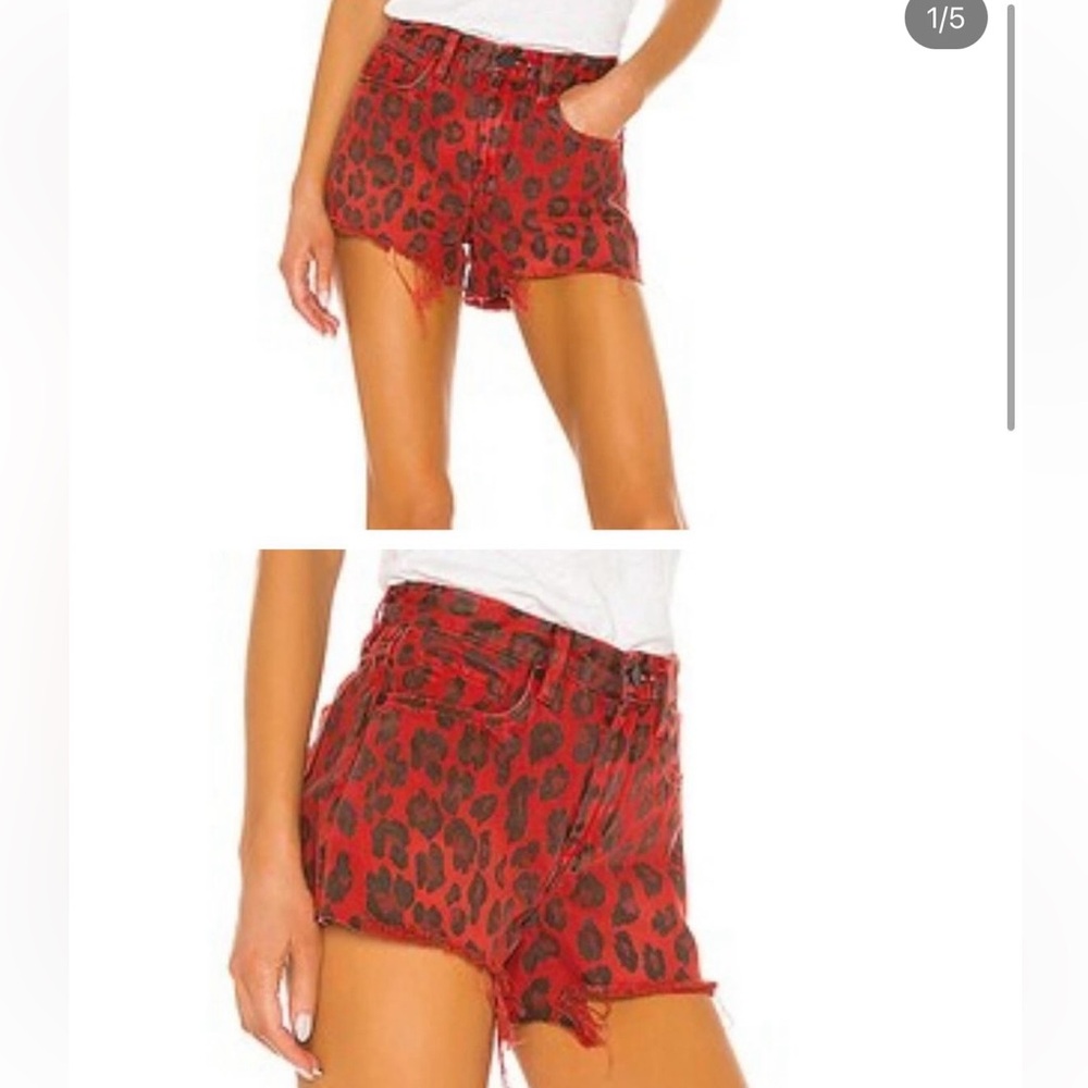 Red Cheeta Denim Shorts